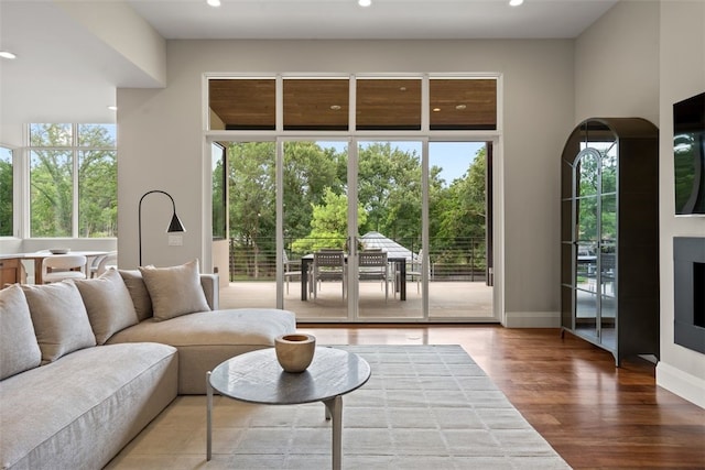 302 Bent Tree Ct, West Lake Hills, TX 78746 - living room featuring recessed lighting, wood finished floors, and baseboards