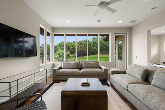 302 Bent Tree Ct, West Lake Hills, TX 78746 - living area with wood finished floors, ceiling fan, and recessed lighting