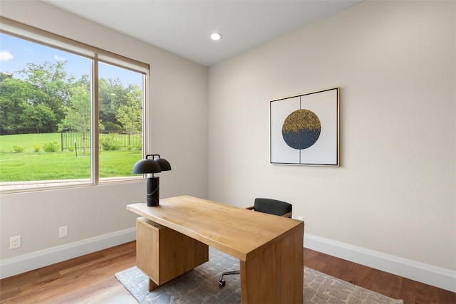 302 Bent Tree Ct, West Lake Hills, TX 78746 - office featuring baseboards, wood finished floors, and recessed lighting