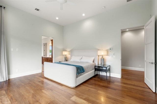 302 Bent Tree Ct, West Lake Hills, TX 78746 - bedroom featuring wood finished floors, baseboards, recessed lighting, and ceiling fan