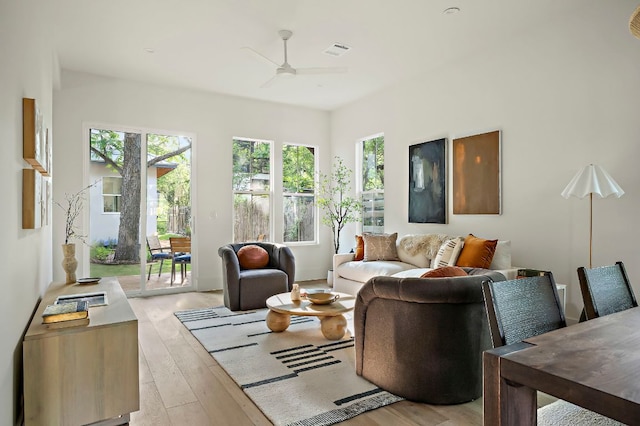 1406 Cometa St Unit 1, Austin, TX 78721 - living room with plenty of natural light, a ceiling fan, and light wood finished floors