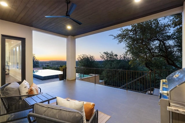308 Duckhorn Pass, Austin, TX 78738 - patio terrace at dusk with ceiling fan and a grill