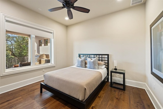 308 Duckhorn Pass, Austin, TX 78738 - bedroom with wood finished floors, baseboards, recessed lighting, and a ceiling fan