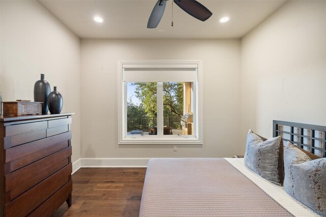308 Duckhorn Pass, Austin, TX 78738 - bedroom featuring wood finished floors, baseboards, recessed lighting, and a ceiling fan