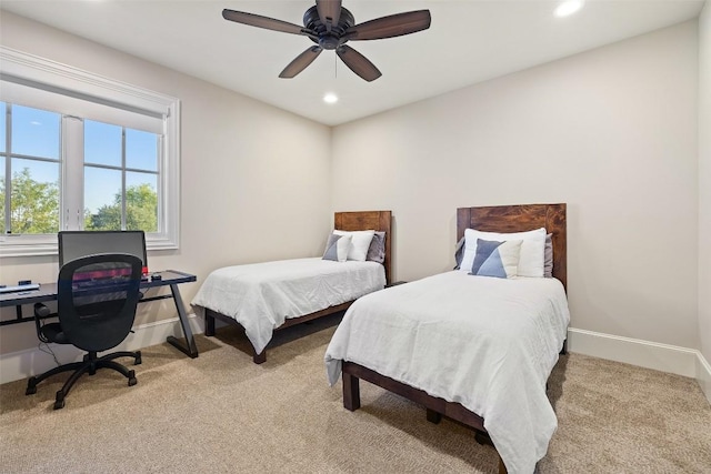 308 Duckhorn Pass, Austin, TX 78738 - bedroom featuring carpet floors, recessed lighting, a desk, baseboards, and ceiling fan