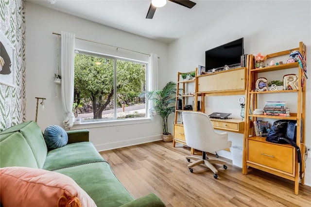 8603 Big Horn Cir, Lago Vista, TX 78645 - home office with light wood-style floors and ceiling fan