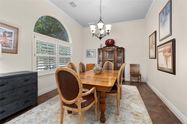 9201 Silver Pine Cv, Austin, TX 78733 - dining area with a chandelier, ornamental molding, and baseboards