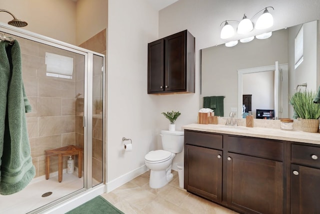 2520 Bluebonnet Ln Unit 41, Austin, TX 78704 - full bathroom with vanity, a shower stall, toilet, tile patterned flooring, and baseboards