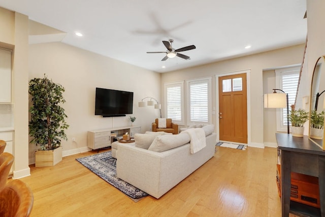2520 Bluebonnet Ln Unit 41, Austin, TX 78704 - living room with a ceiling fan, light wood-style flooring, recessed lighting, and baseboards