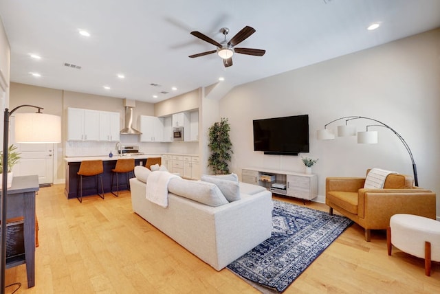 2520 Bluebonnet Ln Unit 41, Austin, TX 78704 - living area featuring a ceiling fan, light wood-type flooring, and recessed lighting