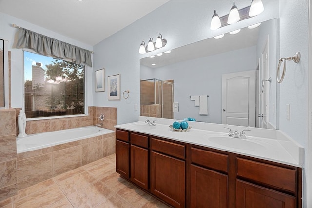 2518 Nightshade Dr, Cedar Park, TX 78613 - bathroom featuring a bath, double vanity, and tile patterned floors