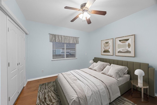 2518 Nightshade Dr, Cedar Park, TX 78613 - bedroom featuring a closet, wood finished floors, and ceiling fan