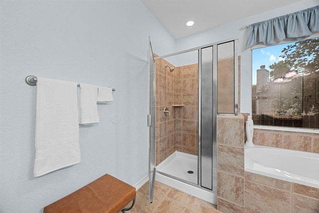 2518 Nightshade Dr, Cedar Park, TX 78613 - bathroom with a shower stall, a garden tub, and tile patterned flooring