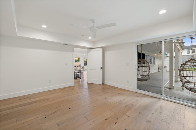 3115 Thousand Oaks Dr, Austin, TX 78746 - unfurnished room featuring ceiling fan, light wood-style floors, baseboards, and recessed lighting