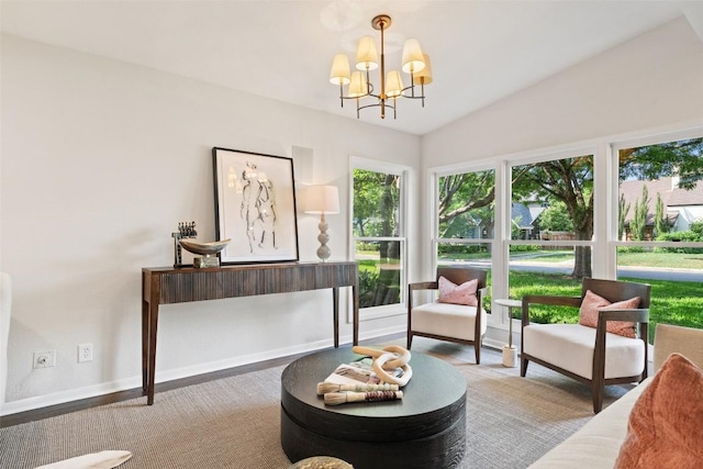 1513 Westover Rd, Austin, TX 78703 - living area featuring a chandelier and lofted ceiling