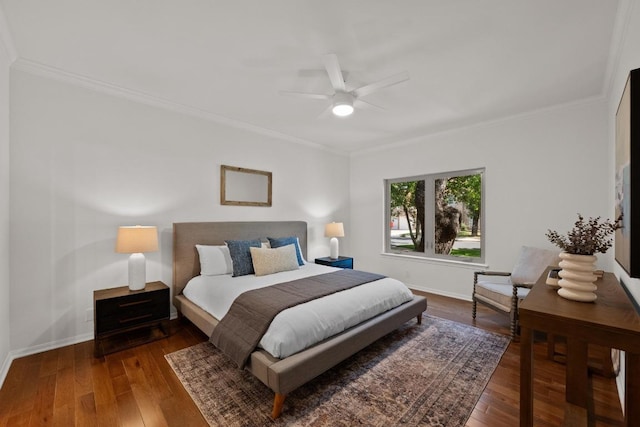6304 John Chisum Ln, Austin, TX 78749 - bedroom featuring ornamental molding, hardwood / wood-style floors, baseboards, and a ceiling fan