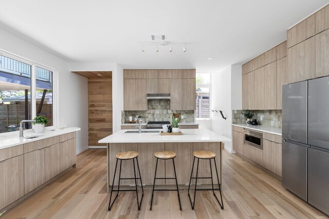 2903 Breeze Ter Unit 1, Austin, TX 78722 - kitchen featuring modern cabinets, appliances with stainless steel finishes, and light brown cabinets