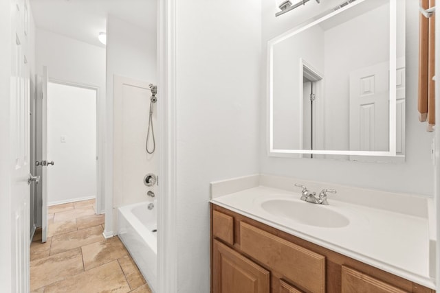 12501 Rush Creek Ln, Austin, TX 78732 - full bath featuring vanity, stone tile floors, and shower / bath combination