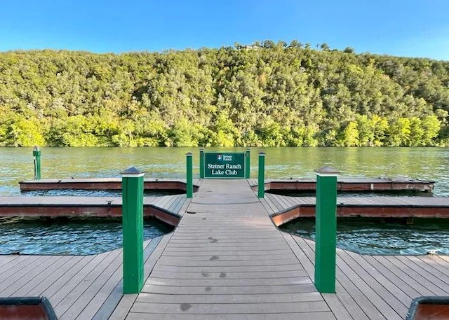12501 Rush Creek Ln, Austin, TX 78732 - dock featuring a wooded view and a water view