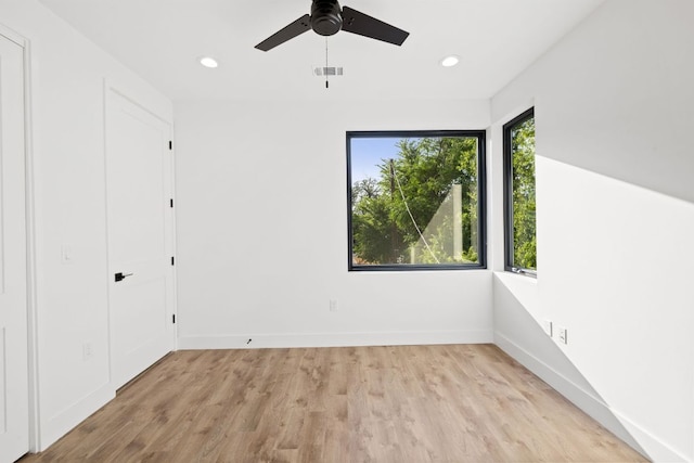 4407 Merle Dr Unit B, Austin, TX 78645 - unfurnished bedroom with light wood finished floors, recessed lighting, baseboards, and ceiling fan