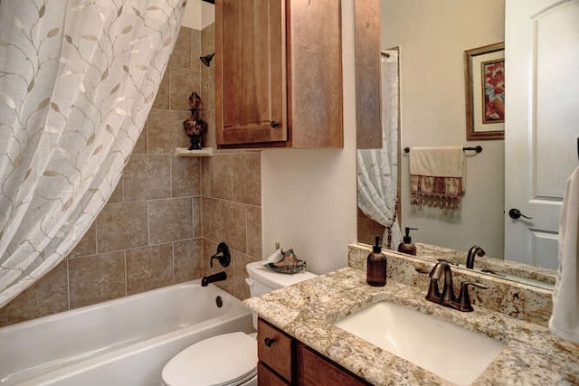 15208 Origins Ln, Austin, TX 78734 - bathroom featuring toilet, shower / bath combination with curtain, and vanity
