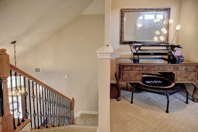 15208 Origins Ln, Austin, TX 78734 - carpeted home office with lofted ceiling and baseboards