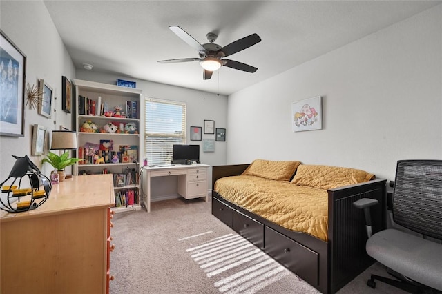 160 Thornless Cir, Buda, TX 78610 - carpeted bedroom featuring an office area and a ceiling fan