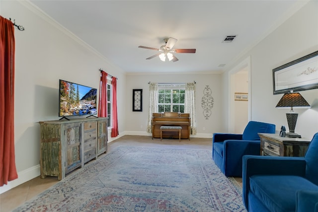 108 Tumbleweed Trl, Austin, TX 78733 - living room with a ceiling fan, ornamental molding, and baseboards