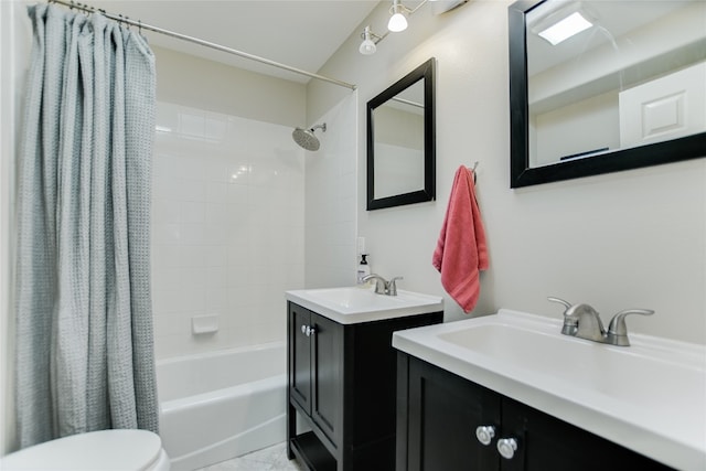 108 Tumbleweed Trl, Austin, TX 78733 - full bathroom featuring shower / tub combo, toilet, and two vanities
