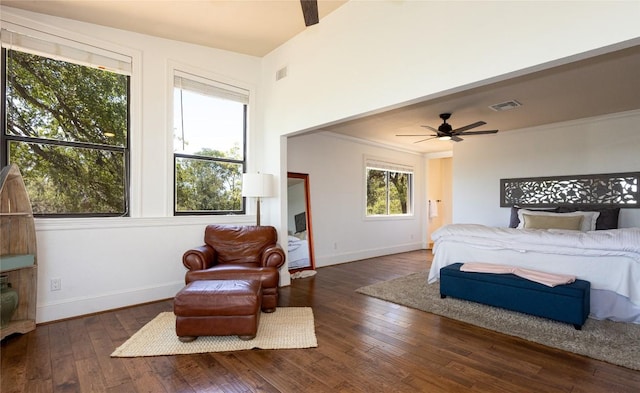 3005 Brass Buttons Trl, Austin, TX 78734 - bedroom with baseboards, hardwood / wood-style flooring, crown molding, and a ceiling fan