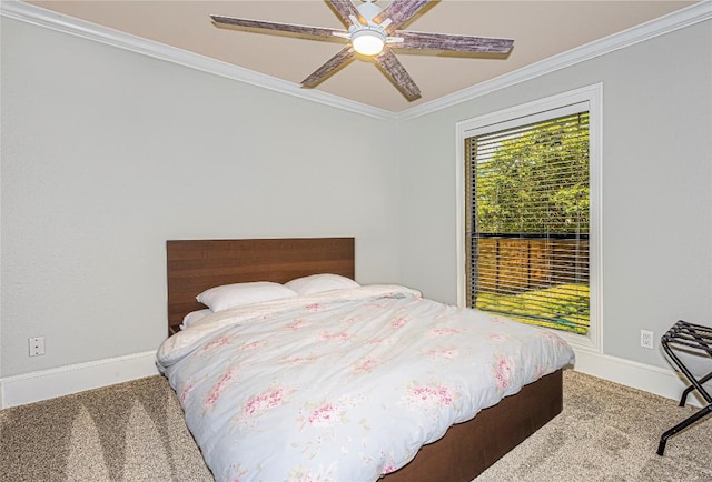 3005 Brass Buttons Trl, Austin, TX 78734 - bedroom with carpet flooring, crown molding, baseboards, and ceiling fan