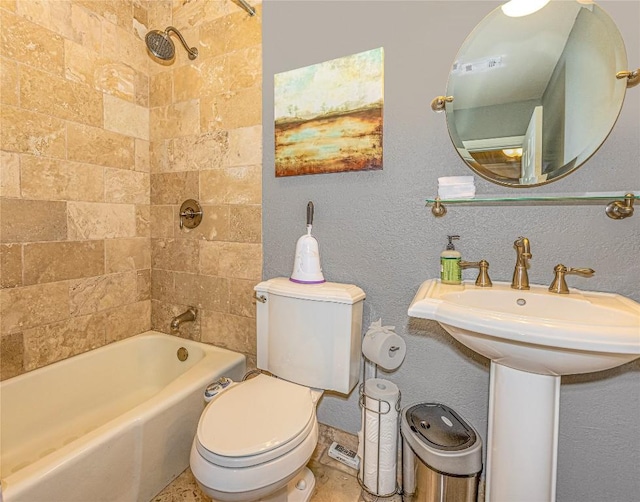 3005 Brass Buttons Trl, Austin, TX 78734 - bathroom with shower / washtub combination, toilet, and a textured wall