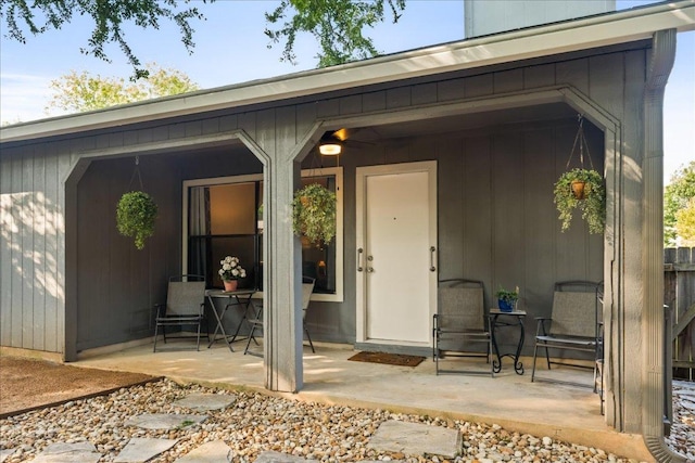 property entrance with a patio