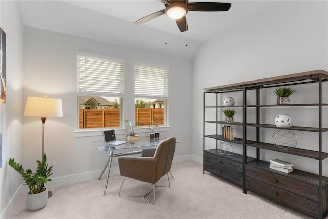 232 San Xavier St, Georgetown, TX 78633 - office with a ceiling fan, carpet, baseboards, and vaulted ceiling