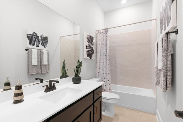 232 San Xavier St, Georgetown, TX 78633 - bathroom with toilet, vanity, shower / bath combo with shower curtain, and wood finished floors