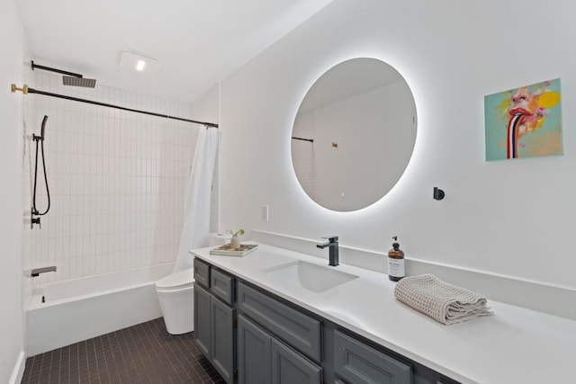 14406 Tucumcari Trl, Austin, TX 78734 - full bath featuring vanity, toilet, shower / tub combo, and tile patterned flooring