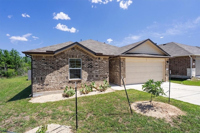 13921 Allan Shivers St, Manor, TX 78653 - ranch-style house with a garage, driveway, brick siding, and a front yard