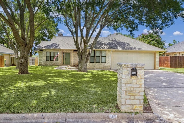 160 Turkey Run, Meadowlakes, TX 78654 - view of front of property featuring a garage, a chimney, driveway, and a shingled roof