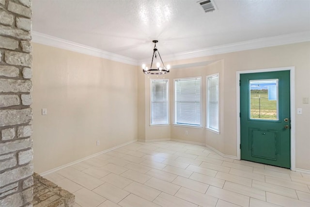 160 Turkey Run, Meadowlakes, TX 78654 - foyer entrance featuring a chandelier, crown molding, baseboards, and light tile patterned floors