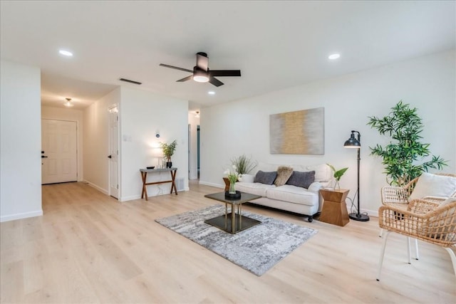 9606 Dallum Dr, Austin, TX 78753 - living area with light wood-type flooring, ceiling fan, baseboards, and recessed lighting