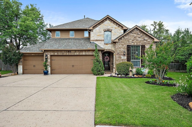 1720 Foxboro Ln, Cedar Park, TX 78613 - french country inspired facade featuring a shingled roof, driveway, a garage, and brick siding