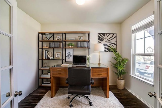 253 Beechnut Dr, Buda, TX 78610 - office area featuring dark wood-style floors and baseboards