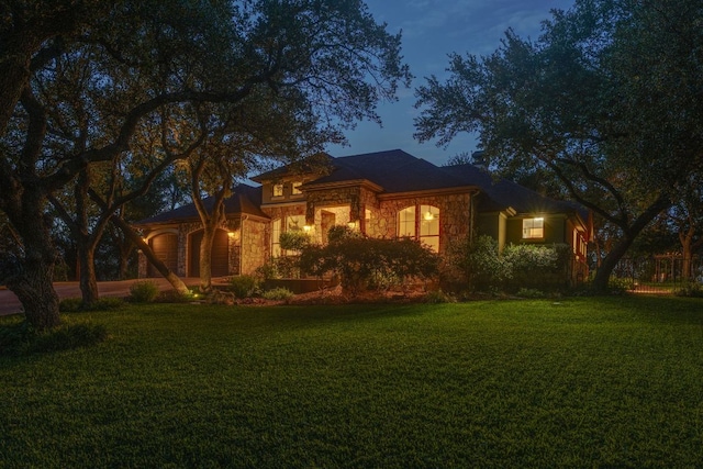 13708 Montview Dr, Austin, TX 78732 - view of front of house featuring stone siding and a front lawn