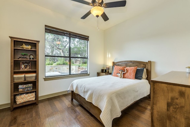 13708 Montview Dr, Austin, TX 78732 - bedroom with wood finished floors, baseboards, and a ceiling fan
