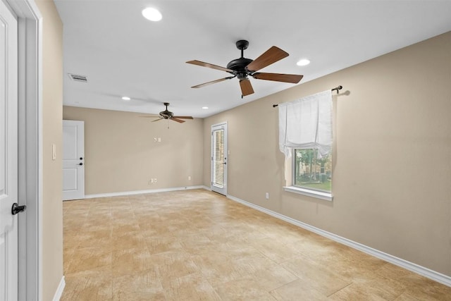 1044 Highknoll Ln, Georgetown, TX 78628 - empty room featuring ceiling fan, recessed lighting, and baseboards