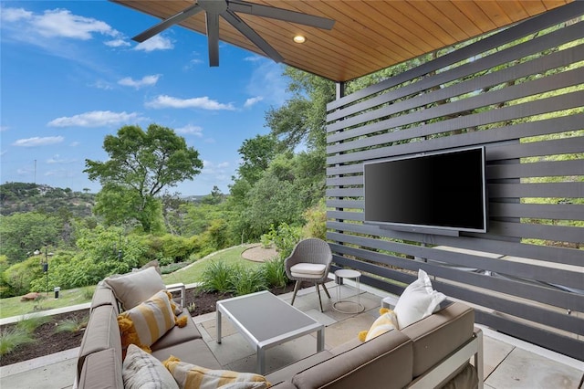 402 Buckeye Trl, West Lake Hills, TX 78746 - view of patio / terrace with an outdoor living space and ceiling fan