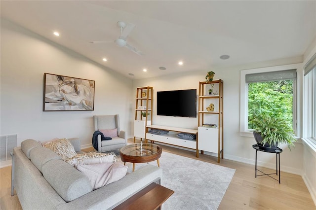 402 Buckeye Trl, West Lake Hills, TX 78746 - living room with light wood-style flooring, ceiling fan, recessed lighting, and baseboards