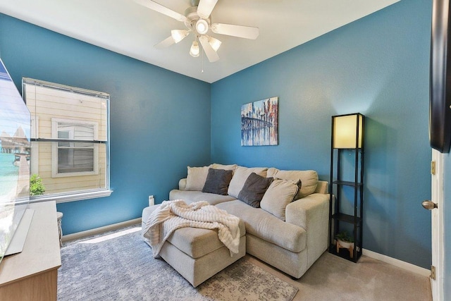 418 Rosedale Blvd, Georgetown, TX 78628 - carpeted living room featuring baseboards and a ceiling fan
