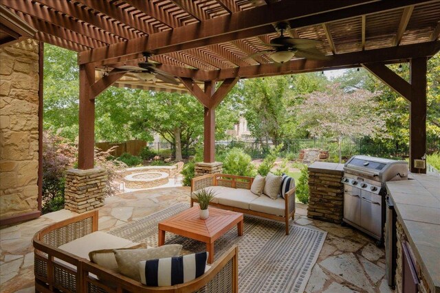 12920 Little Dipper Path, Austin, TX 78732 - view of patio / terrace featuring ceiling fan, a fenced backyard, area for grilling, and a grill