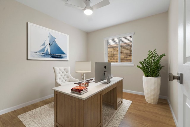 2401 Manor Rd Unit 235, Austin, TX 78722 - office space with a ceiling fan, light wood finished floors, and baseboards